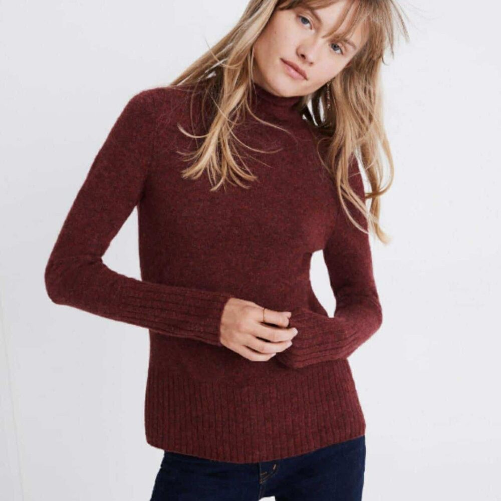 Madewell | Merino Wool/Alpaca Blend Burgundy/Red Mock Neck Sweater | Medium